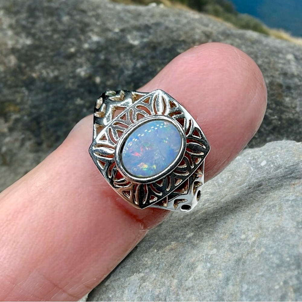 🌺Vintage Sterling & Genuine Opal Ring - Picture 5 of 11